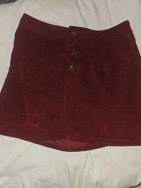 SHEIN Burgundy Corduroy Button-Front Mini Skirt